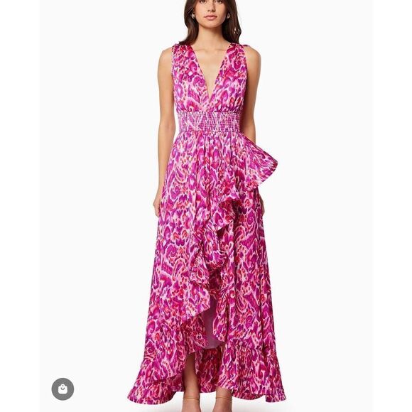 Elliatt Valuable Maxi Asymmetrical Frill Dress Pink Wedding/Vacation S NWT$355 - Picture 5 of 11
